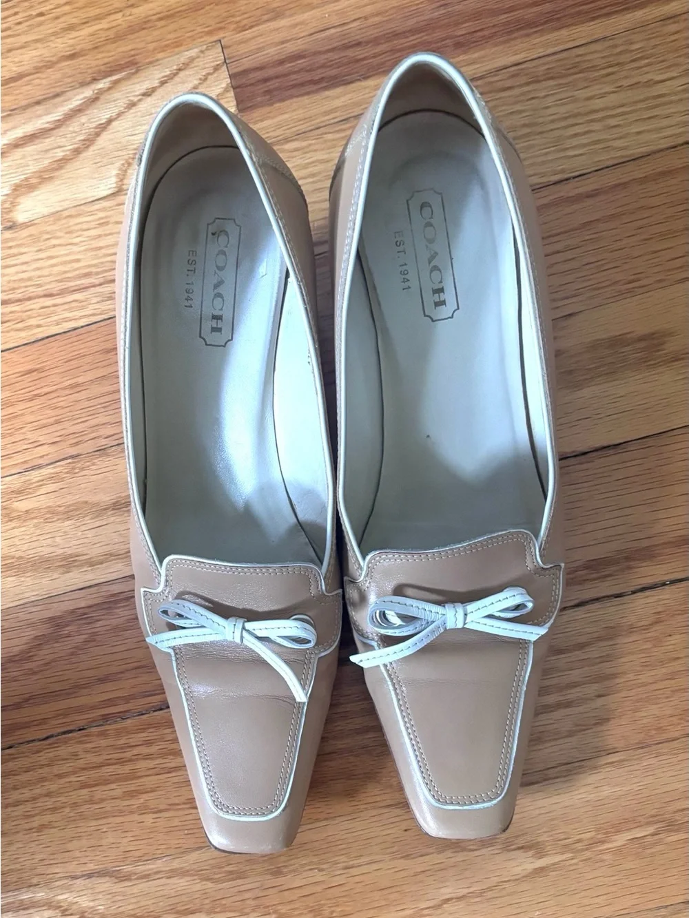 Coach Marcella Nude Leather Square Toe Kitten Heel Pumps Size 7.5 - Picture 2 of 6